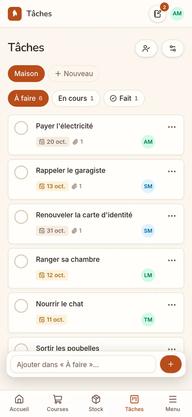Les tâches de la maison, confiées à chacun